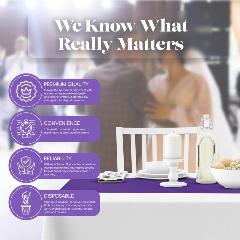 Grandipity Purple 6 Pack Premium Disposable Plastic Table Runner 14 x 108 Inch. Table Runner for Dinner Parties & Events by Grandipity - Image 4